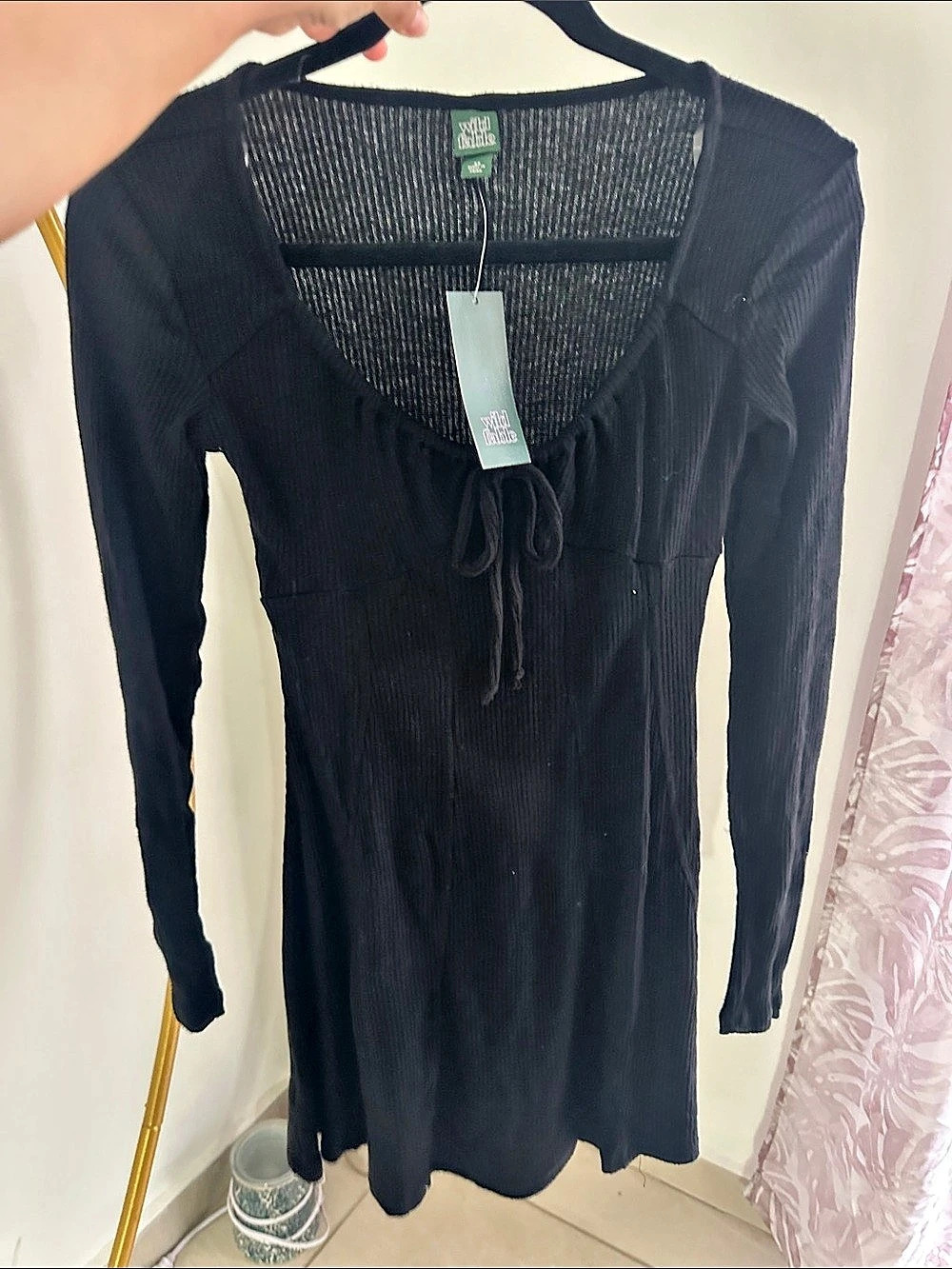 Wild Fable Women's Long Sleeve Keyhole Scoop Mini Sweater Dress with Tie Accent